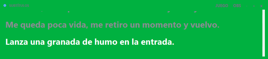 La ventana de subtítulos en modo OBS, con fondo verde para recortarlo con croma